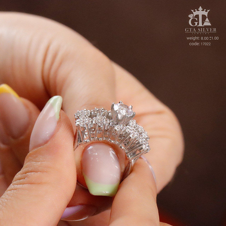 حلقه ترکیبی زنانه با نگین درخشان نقره ۹۲۵ – Glamorous 925 Silver Gemstone Stacked Ring