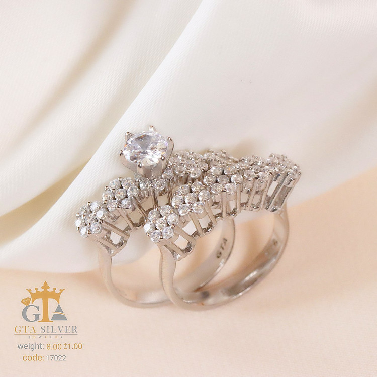 حلقه نقره ای دو لاین شیک ۹۲۵ – Elegant 925 Silver Double Row Ring