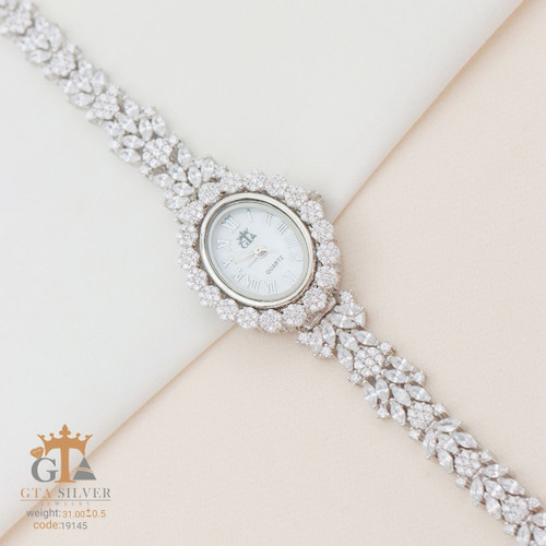 GTA Silver Watch – ساعت زنانه مجلسی با نگینهای برلیان و مارکیز، ترکیبی از ظرافت و شکوه