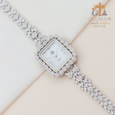 ساعت مچی زنانه برند GTA با نگین (مارکیز) و بدنه نقره ۹۲۵ عیار، صفحه مربع شکل و طراحی لوکس – GTA Silver 925 Marquise stone ladies’ watch, square dial, luxury design.