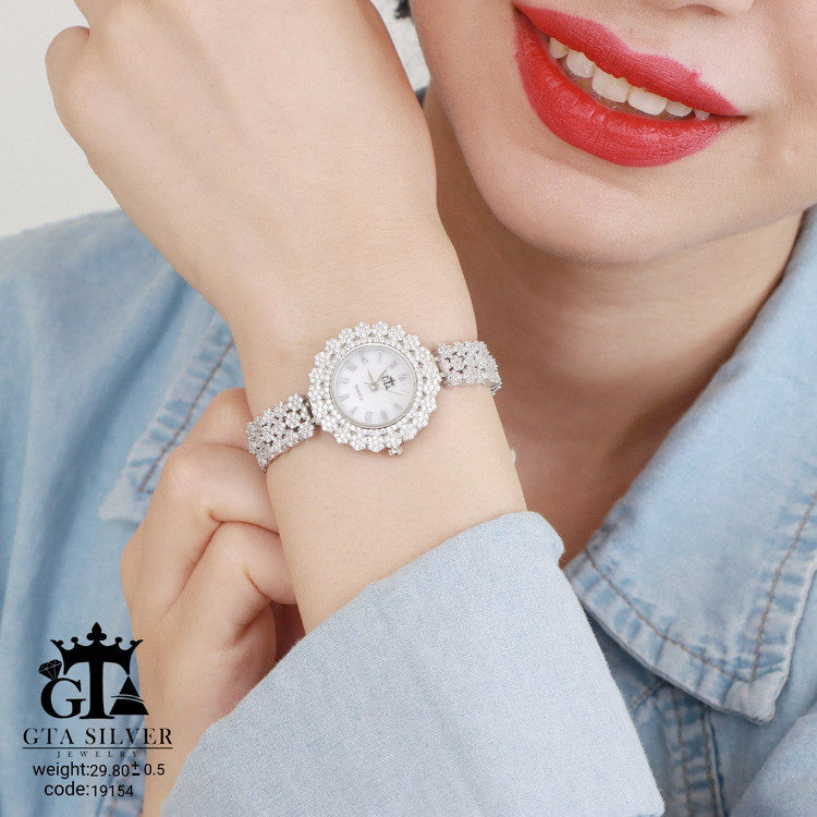 Luxury Silver Watch for Women – GTA 925 Sterling Silver with Crystal Bracelet and Quartz Movement