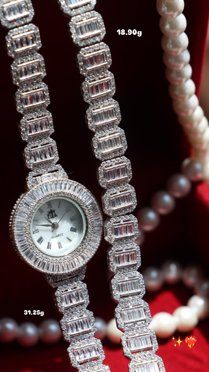 ست نقره زنانه GTA 925 ساعت و دستبند با طراحی درخشان