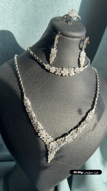 سرویس عروس نقره ۹۲۵ GTA با ساعت و نگین درخشان مارکیز GTA 925 Silver Bridal Jewelry & Watch with Sparkling Marquise Stones