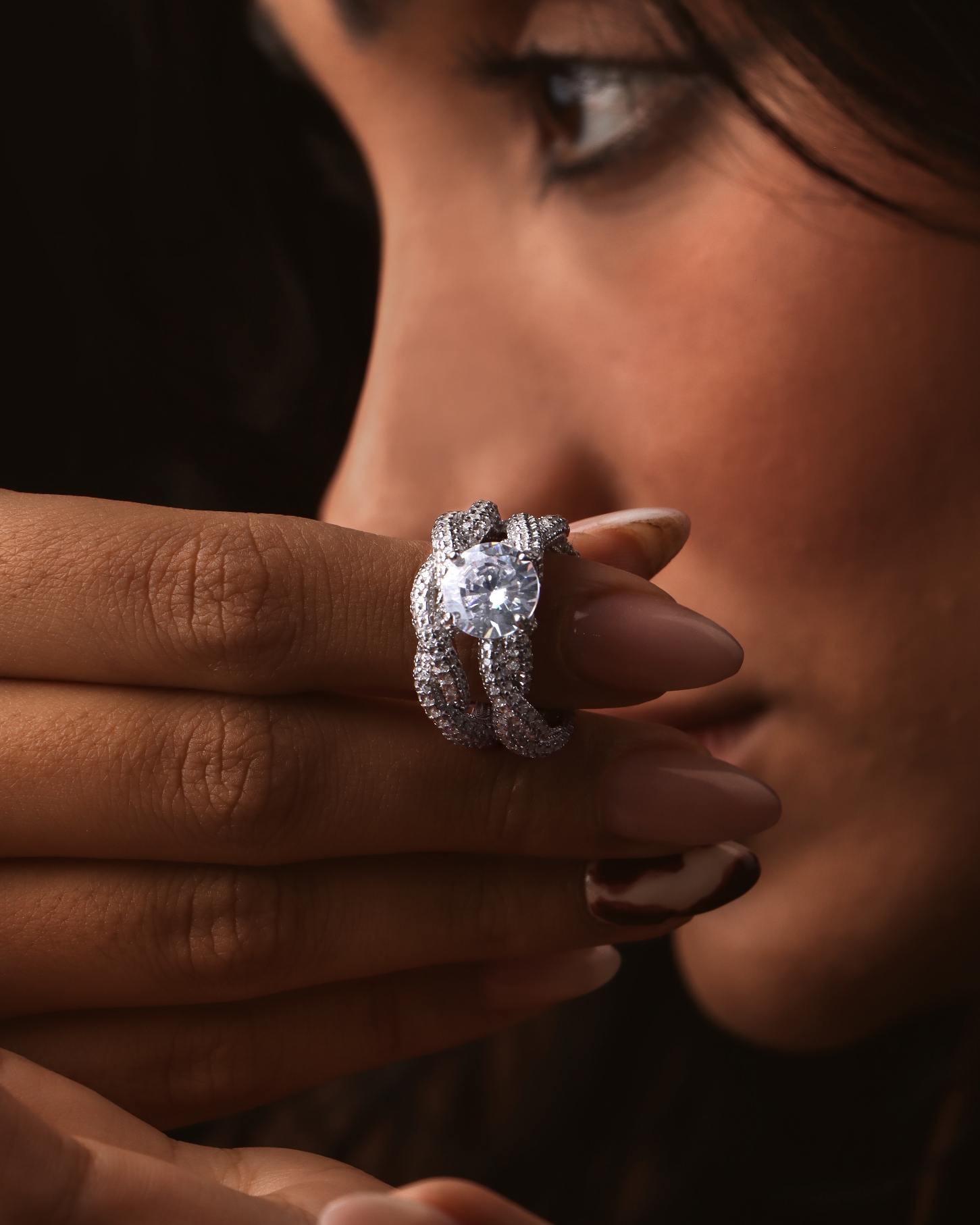 ست حلقه و پشت حلقه نقره 925 Bridal Jewelry Set با نگین شفاف Sparkling Diamond Look