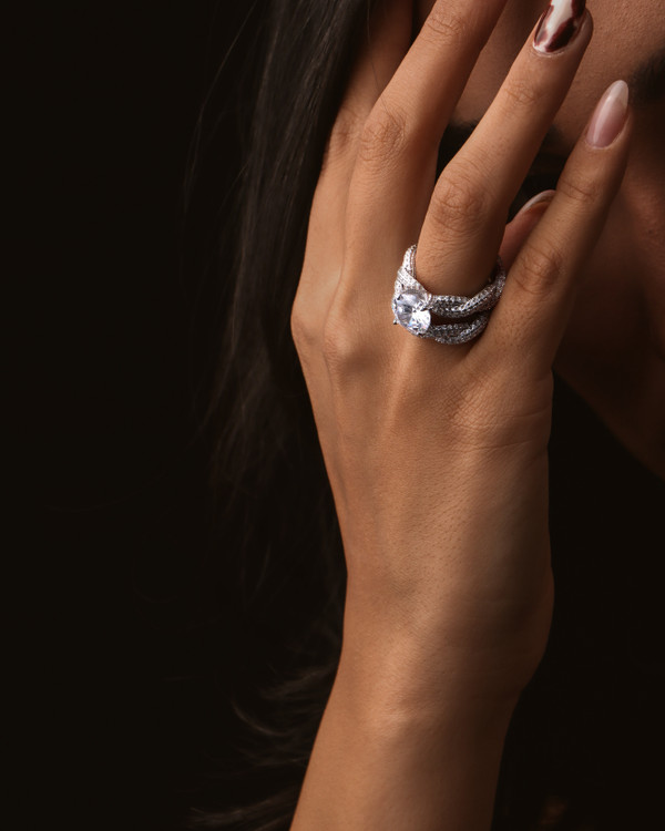 حلقه ازدواج و پشت حلقه نقره 925 Silver Wedding Ring Set طراحی لاکچری Luxury Style