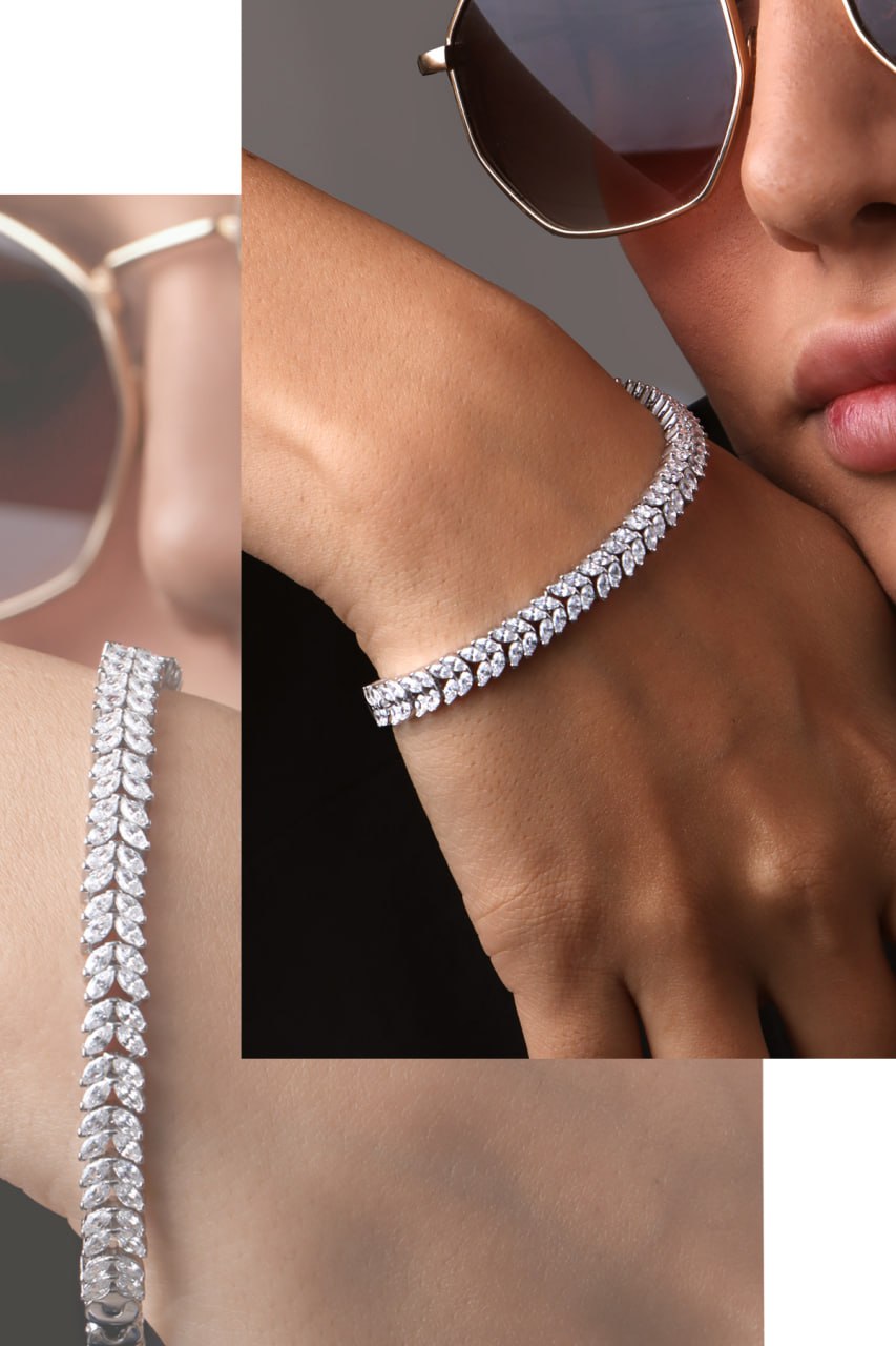 دستبند زنانه Silver مارک GTA نقره ۹۲۵ عیار طراحی شیک با نگین Marquise Cut