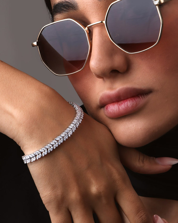 Silver Women’s Bracelet 925 | دستبند زنانه نقره با آبکاری رودیوم و نگین مارکیز