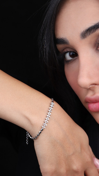 Silver Set GTA با نگین مارکیز و Rhodium Coating – استایل لاکچری