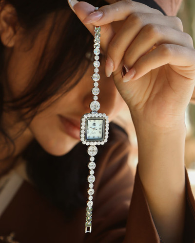 Luxury Silver Watch GTA با نگین برلیان و باگت و گارانتی موتور ژاپنی