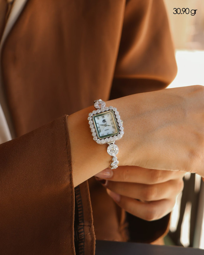 Elegant GTA Silver Watch با نگینهای درخشان Brillian و Baguette