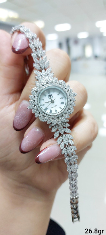 ساعت مچی لوکس زنانه GTA نقره با نگین – Luxury silver ladies watch GTA