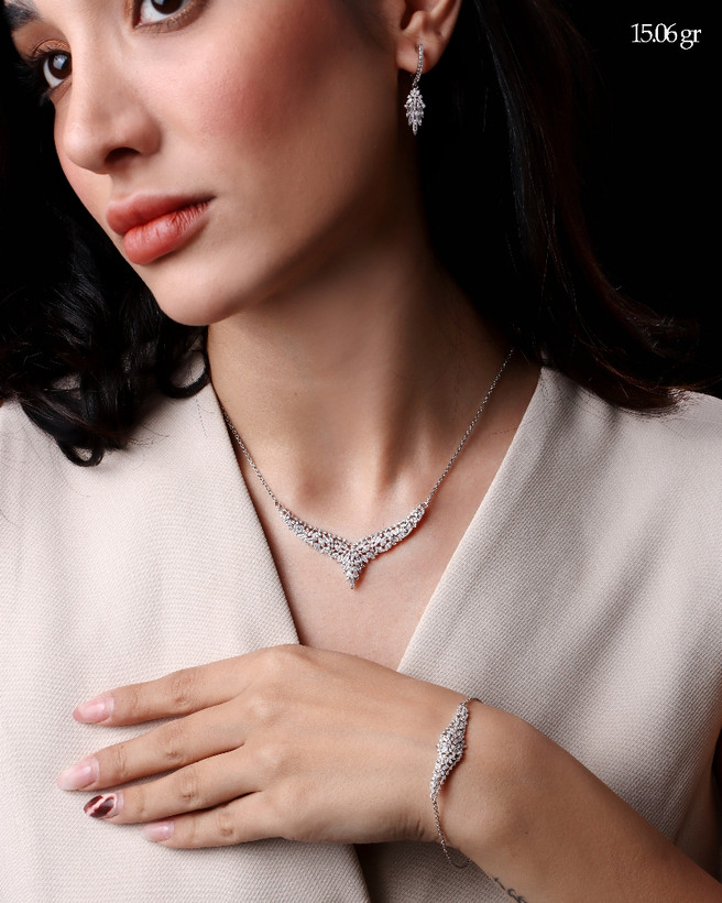 سرویس نقره 925 زنانه GTA Silver Jewelry Set – گردنبند، دستبند و گوشواره شیک