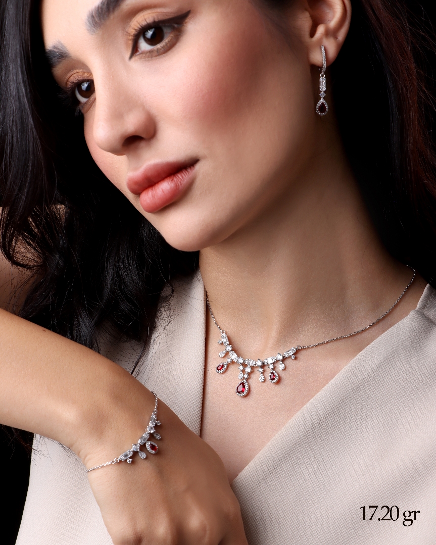 سرویس نقره 925 زنانه GTA Silver Jewelry Set – گردنبند، دستبند و گوشواره شیک