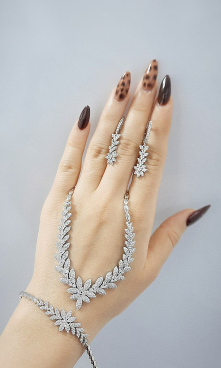 سرویس نقره 925 GTA ✨ طراحی خاص با قالب طلا، نگینهای Zirconia درخشان 💎 Rhodium Plated | Elegant & Luxury Look